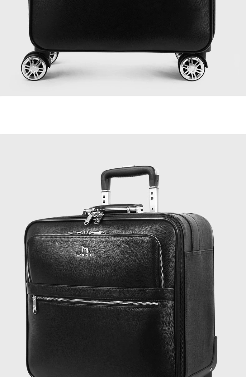 16&quot; 20&quot; Inch Genuine Top Layer Leather Built-in Wheels Trolley Luggage Business Travel Boarding Suitcase Bag Case (CY6855)