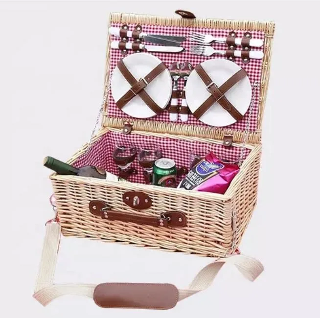 Hot Sale Willow Woven Picnic Travelling Storage Basket with Tablewares