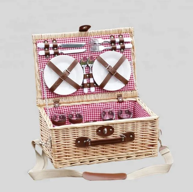 Hot Sale Willow Woven Picnic Travelling Storage Basket with Tablewares