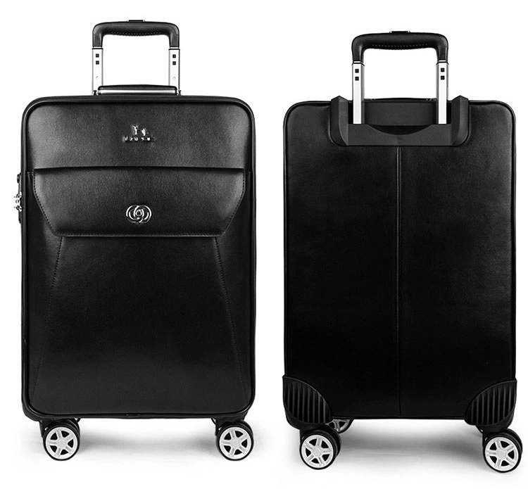 Genuine Top Layer Leather 16&quot;20&quot; Inch Built-in Trolley Wheeled Luggage Business Travel Boarding Luggage Bag Suitcase Case (CY5905)