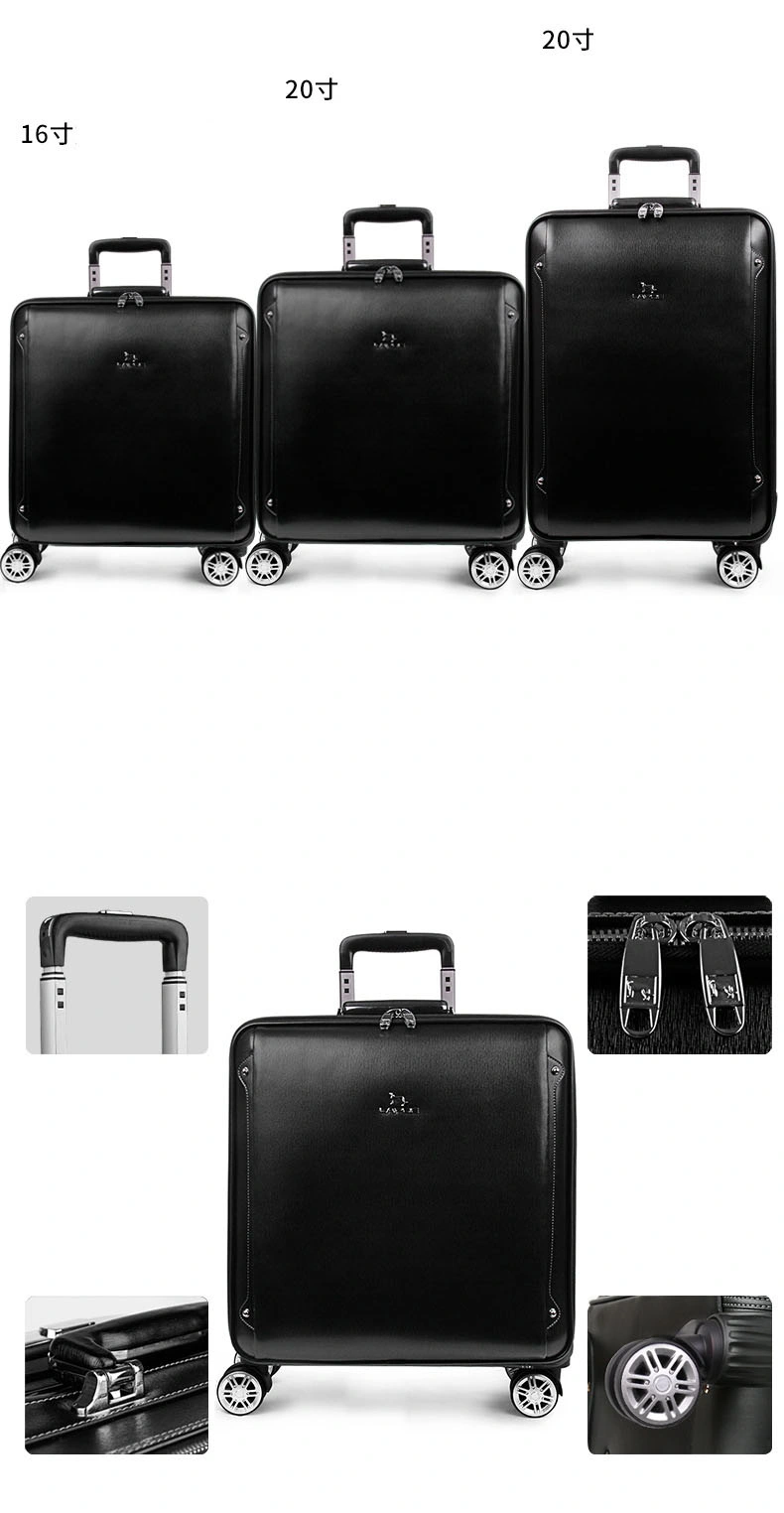 Genuine Top Layer Leather 16&quot; 20&quot; Inch Built-in Wheels Trolley Business Travel School Luggage Boarding Suitcase Bag Case (CY3333)