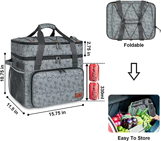 Cooler Bag, 60 Cans Large Insulated Lunch Cooler Bag Lightweight Lunch Box for Women Men, Foldable Double Layer Waterproof &amp; Leakproof Beach Cooler with Beer