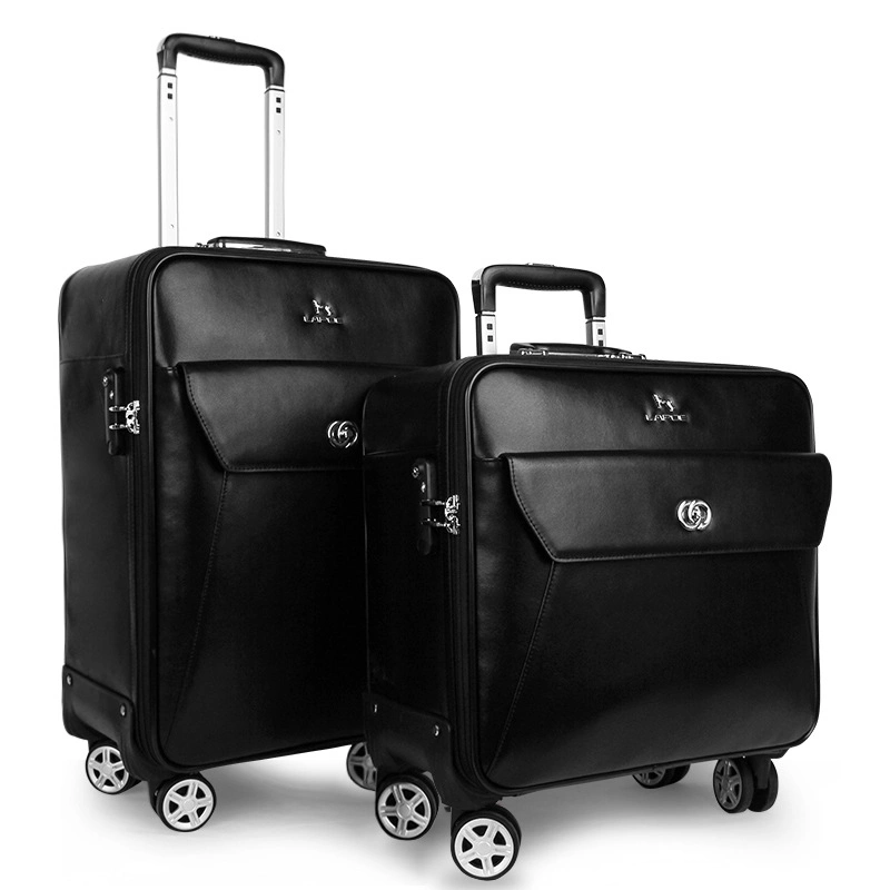 Genuine Top Layer Leather 16&quot;20&quot; Inch Built-in Trolley Wheeled Luggage Business Travel Boarding Luggage Bag Suitcase Case (CY5905)