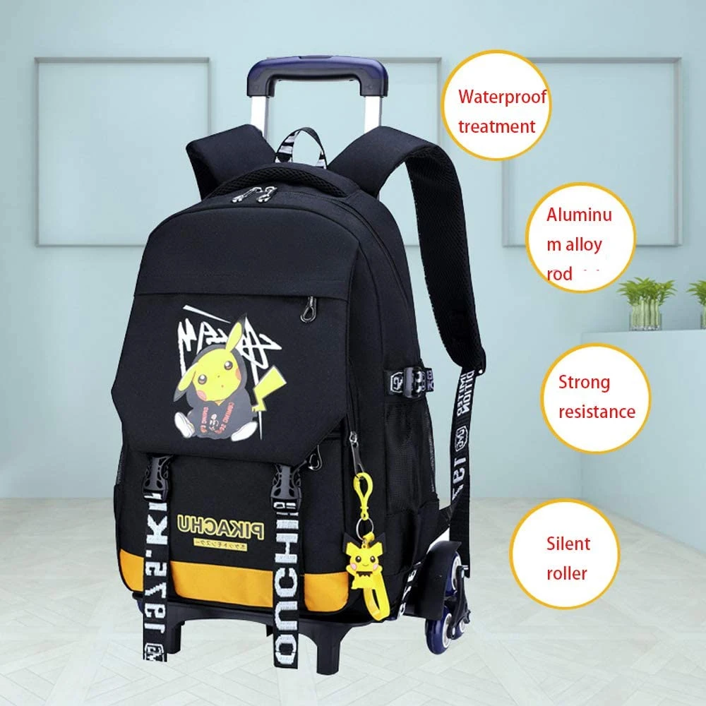 Pikachu Anime School Bags Student Oxford Cloth Vacation Backpack Travel Bag Luggage Trolley Case with Six Wheels Good Friend&prime; S Gift Laptop Backpack